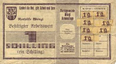 ヴェルグルの「労働価値紙幣」の1シリング札